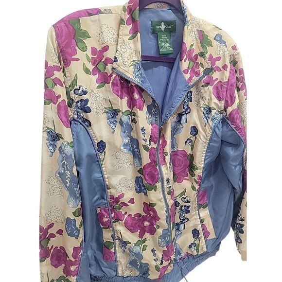 Hunt Club Vintage 90’s 100% Silk Floral Zipper Track jacket Sz Med Y2K - Picture 2 of 13